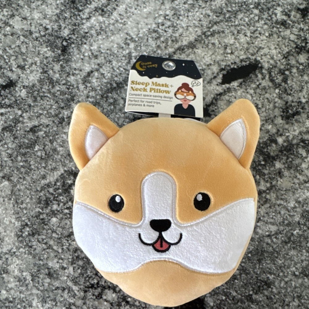 Round Soft Corgi‎ Travel Sleep Mask and Neck Pillow New with Tags
